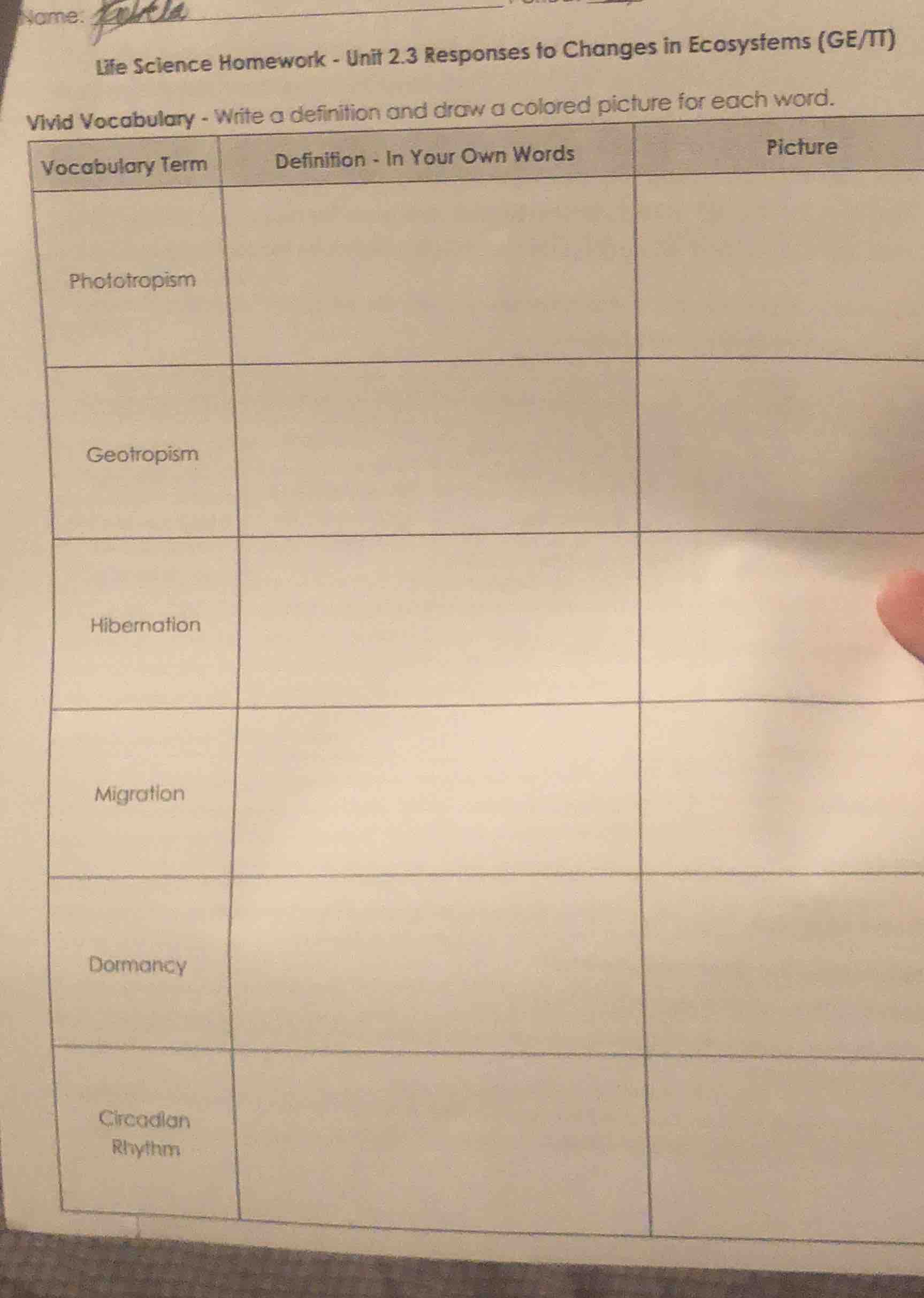 name: life science homework - unit 2.3 responses to changes in ecosyste…