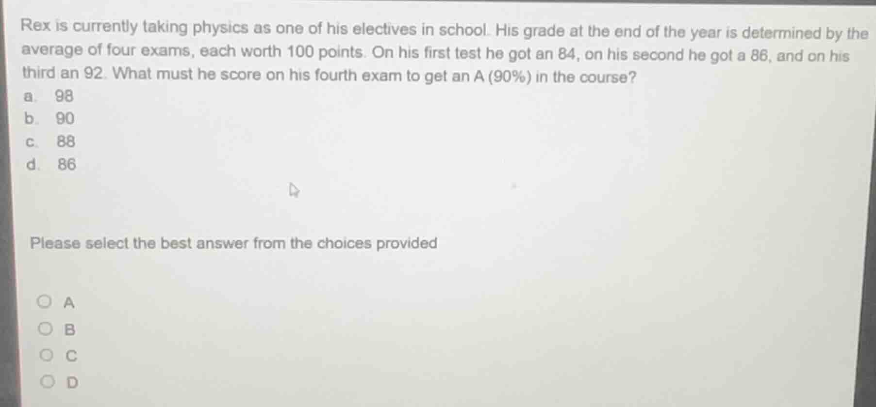 rex is currently taking physics as one of his electives in school. his …