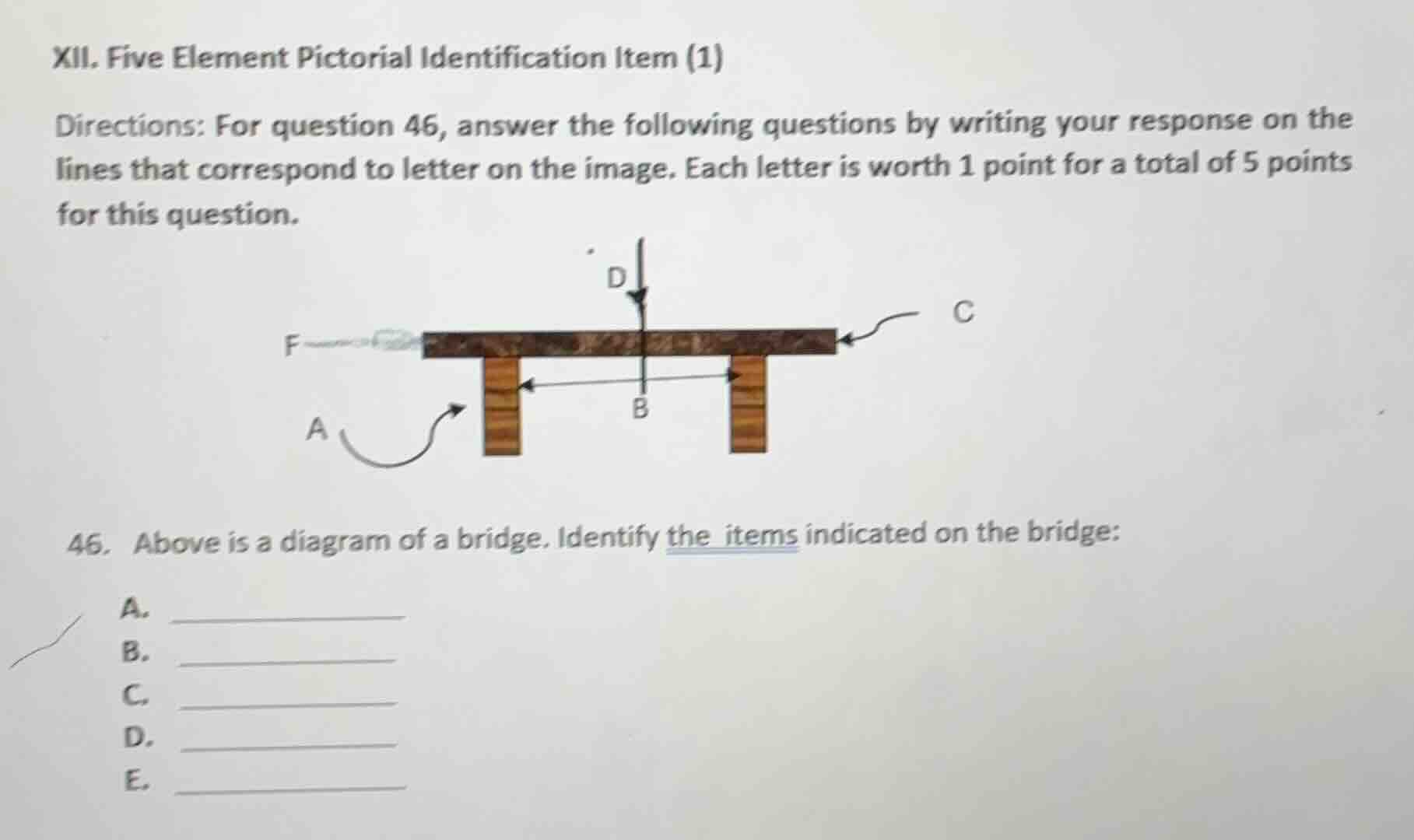 xii. five element pictorial identification item (1) directions: for que…
