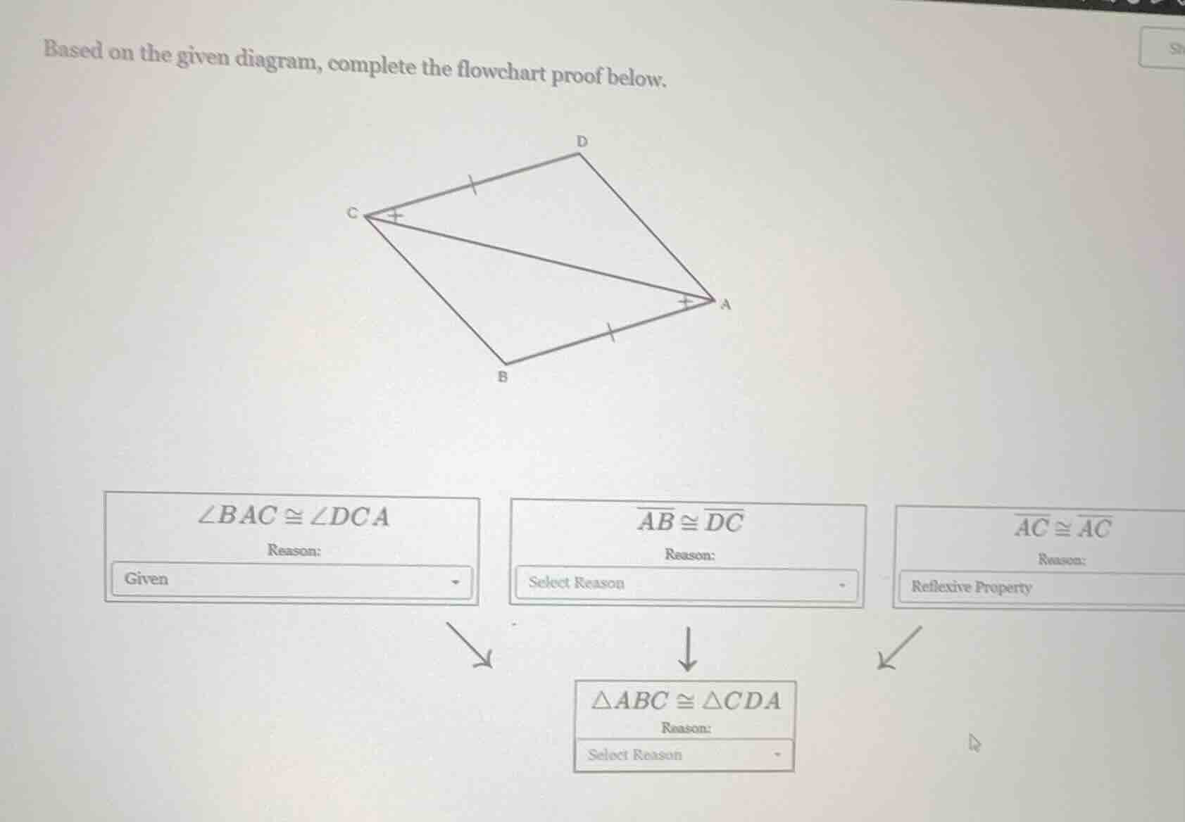 based on the given diagram, complete the flowchart proof below. ∠bac ≅ …