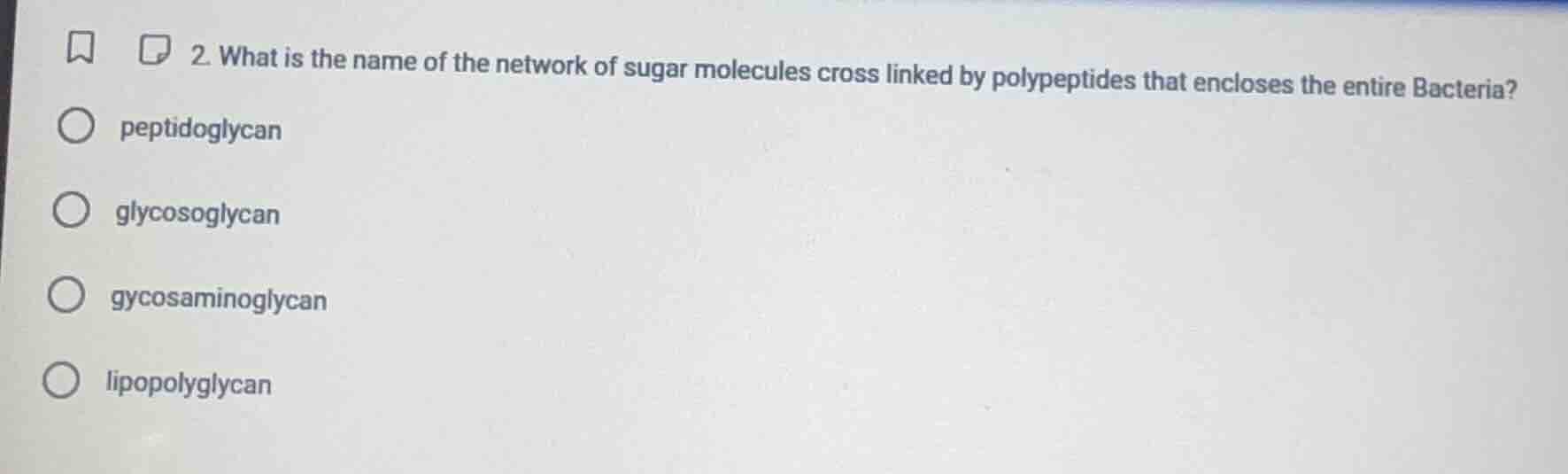 2. what is the name of the network of sugar molecules cross linked by p…