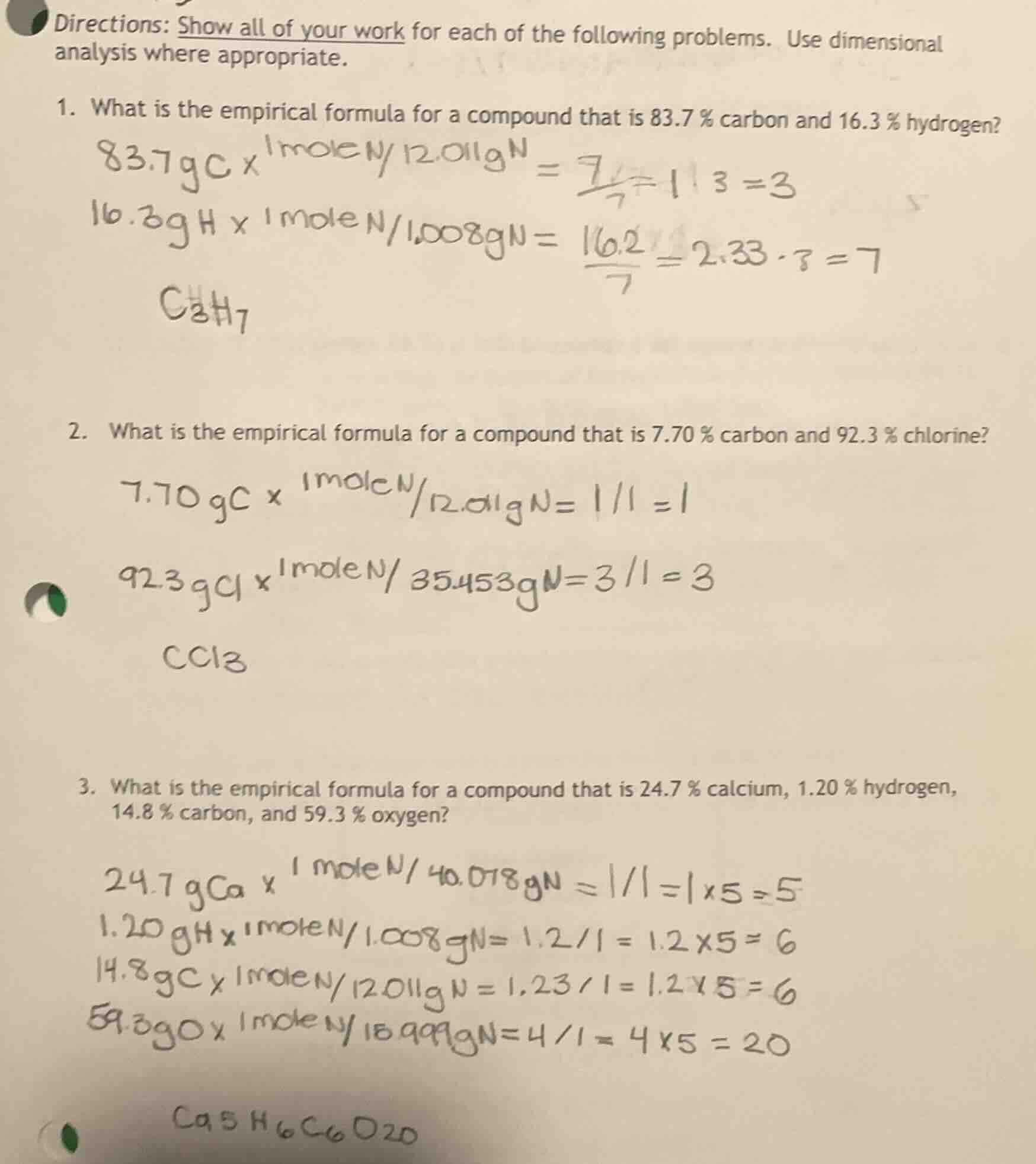 directions: show all of your work for each of the following problems. u…