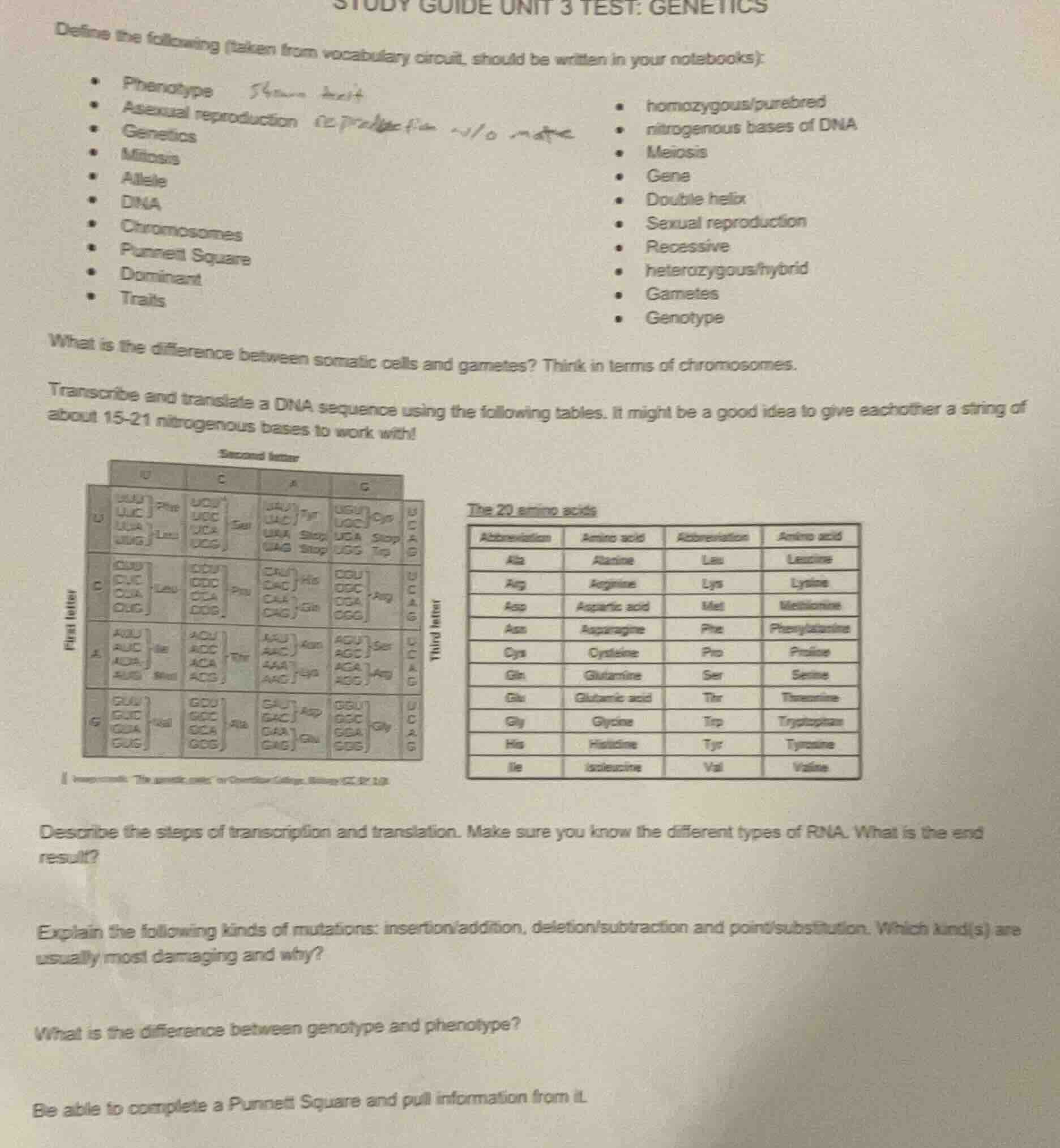 study guide unit 3 test: genetics define the following (taken from voca…