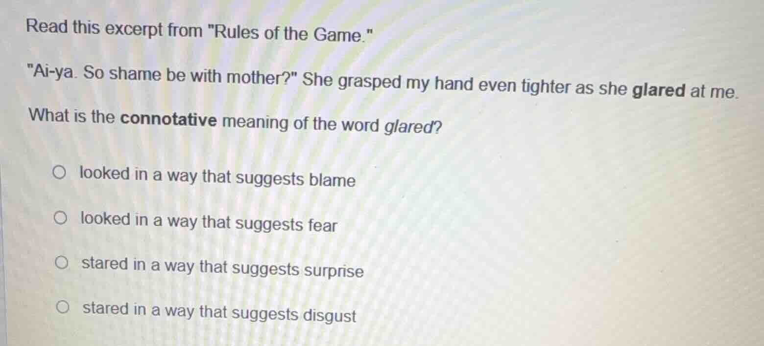 read this excerpt from ules of the game.\ \ai-ya. so shame be with moth…