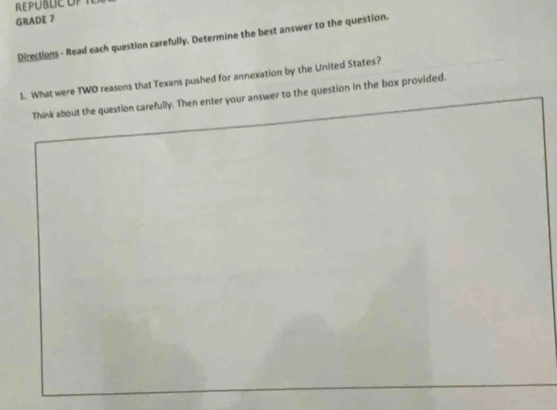 republic of texas grade 7 directions - read each question carefully. de…