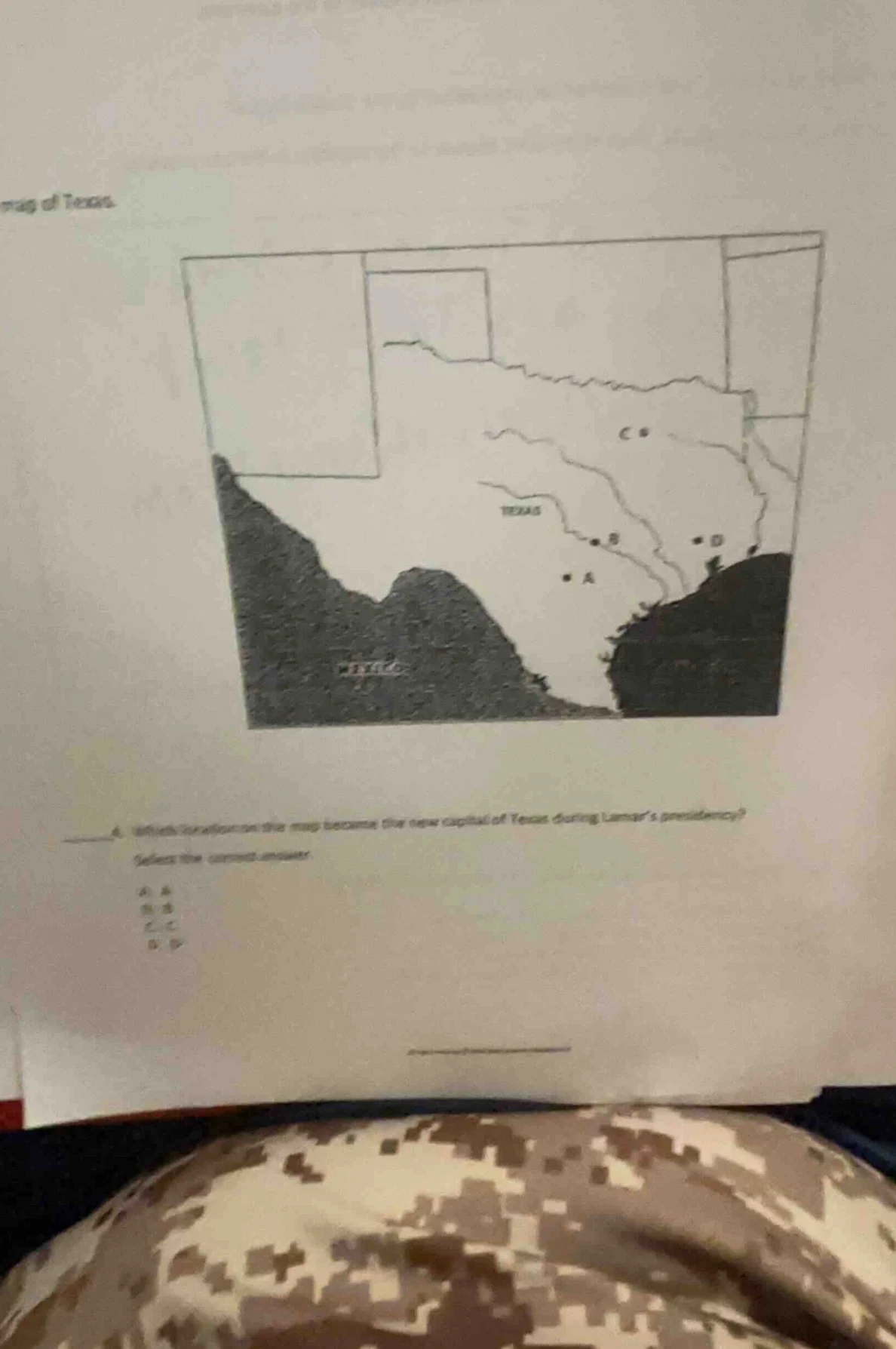 map of texas. map of texas and mexico with points a, b, c, d marked 4. …
