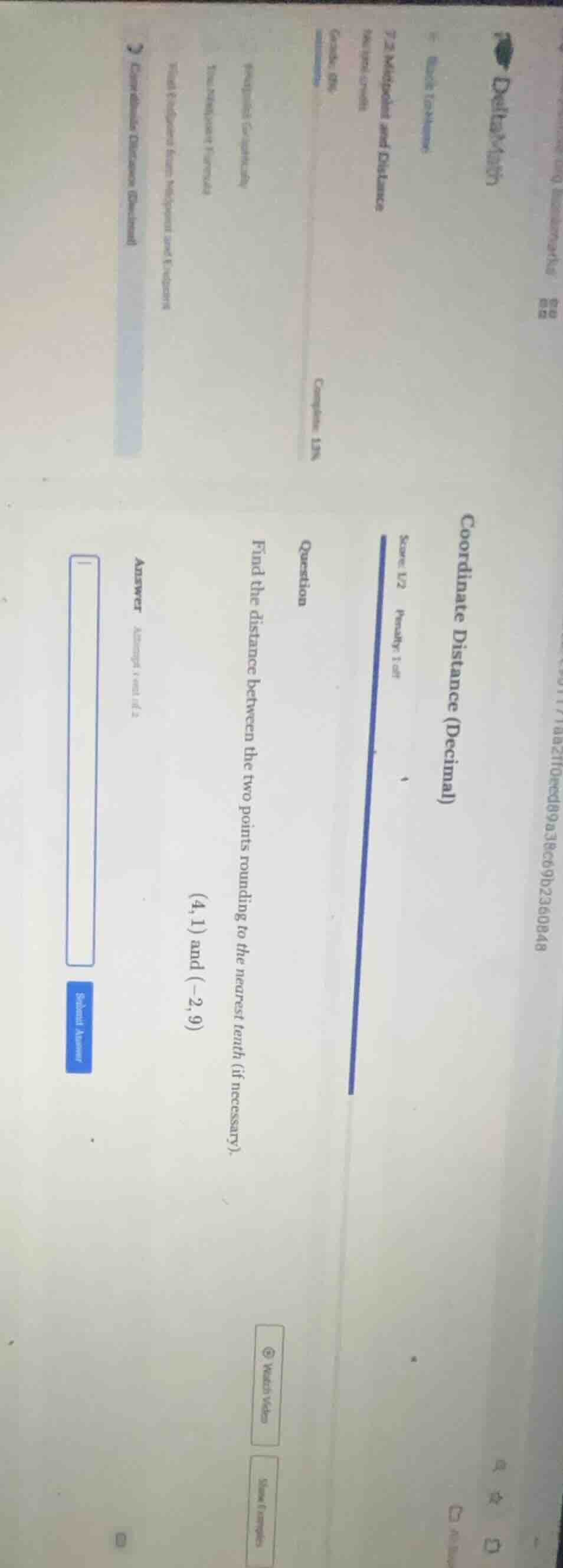 coordinate distance (decimal) score: 1/2 question find the distance bet…
