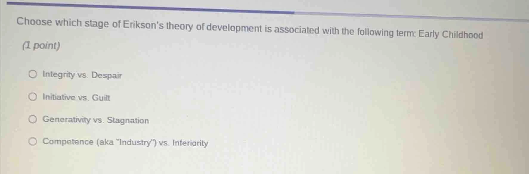 choose which stage of eriksons theory of development is associated with…