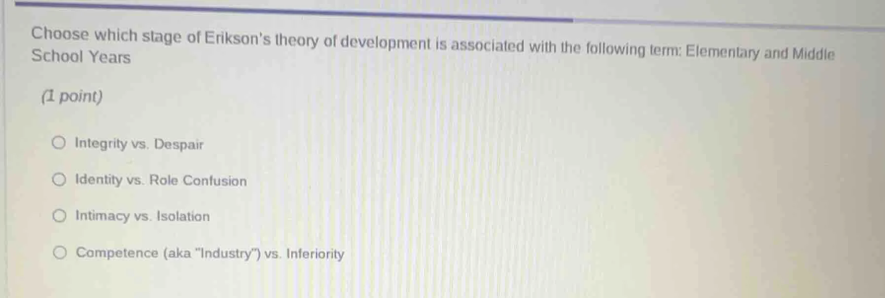 choose which stage of eriksons theory of development is associated with…