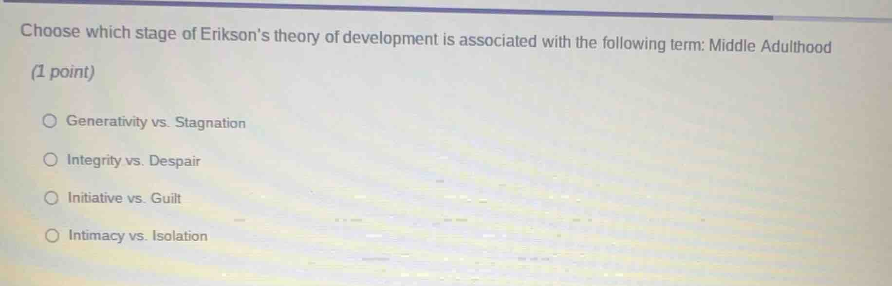 choose which stage of eriksons theory of development is associated with…