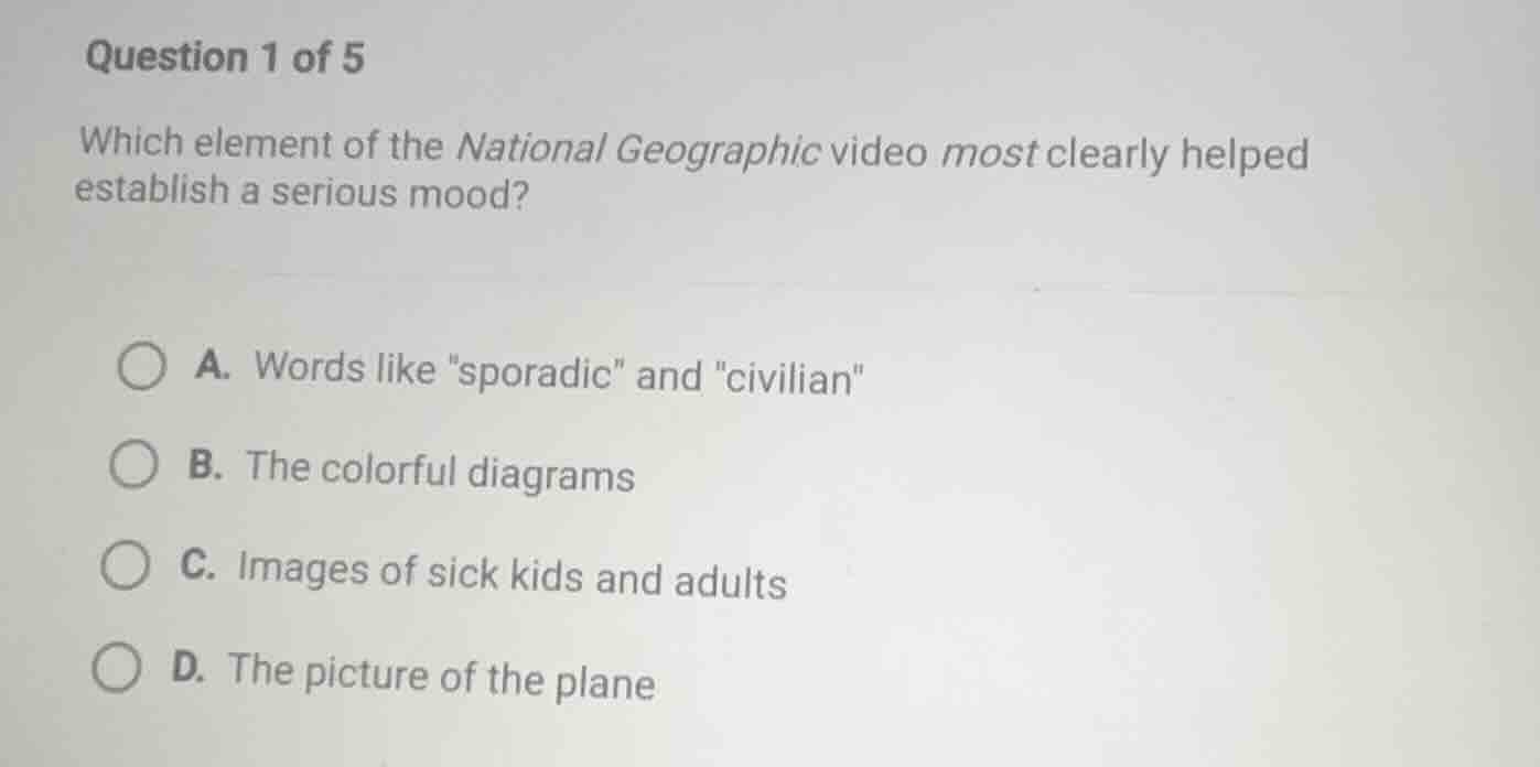 question 1 of 5 which element of the national geographic video most cle…