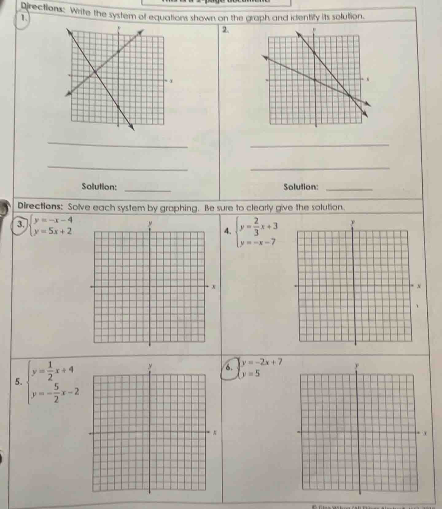 directions: write the system of equations shown on the graph and identi…