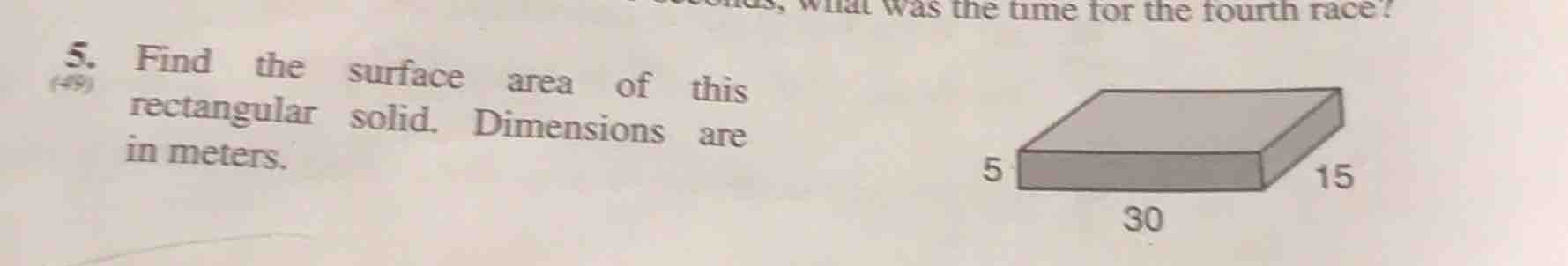 5. find the surface area of this rectangular solid. dimensions are in m…