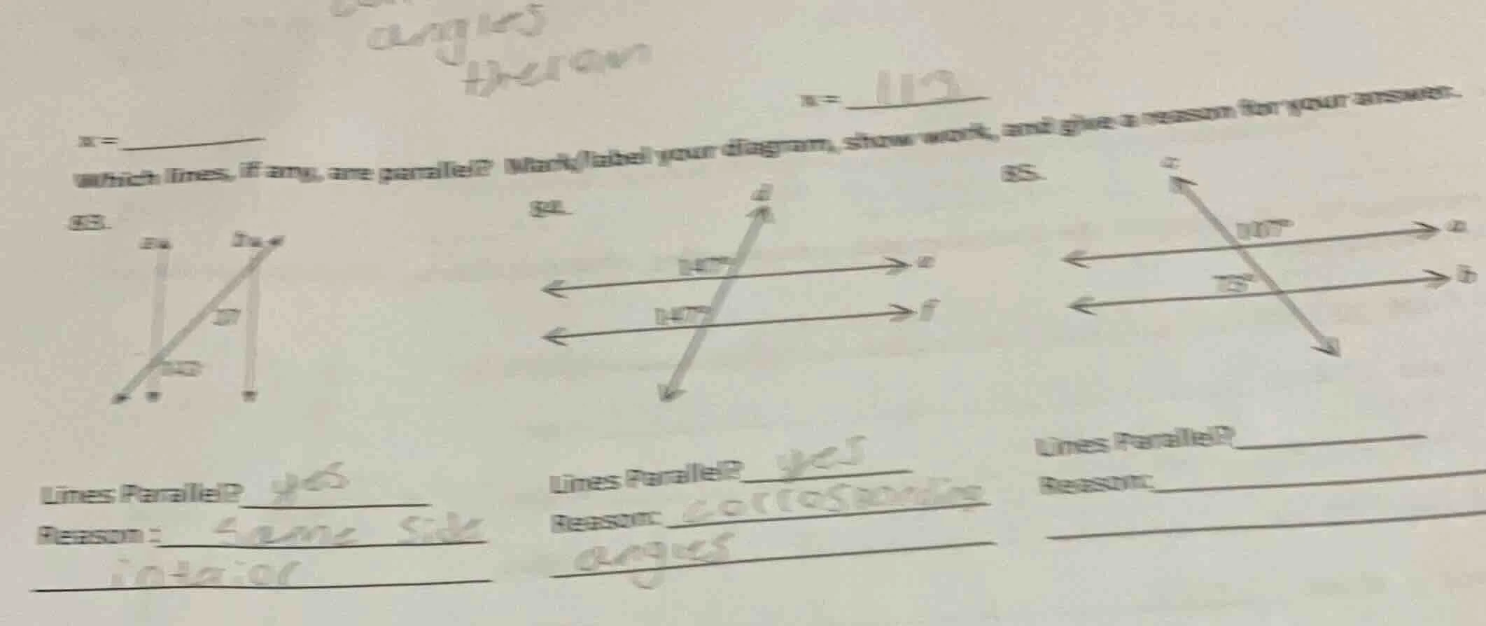 x = which lines, if any, are parallel? mark/label your diagram, show wo…