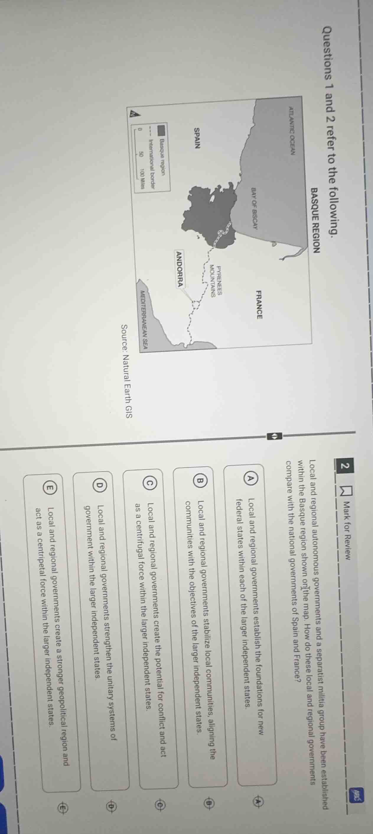 questions 1 and 2 refer to the following. basque region (map of basque …