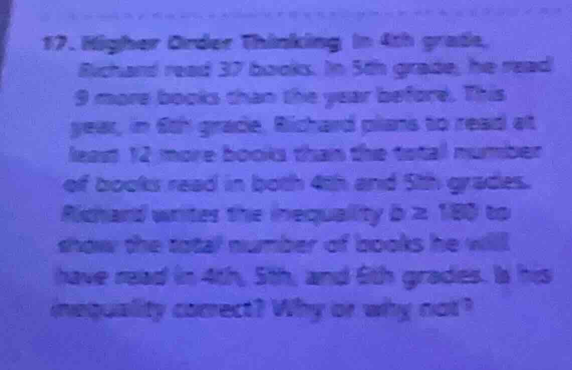 17. higher order thinking in 4th grade, richard read 37 books. in 5th g…