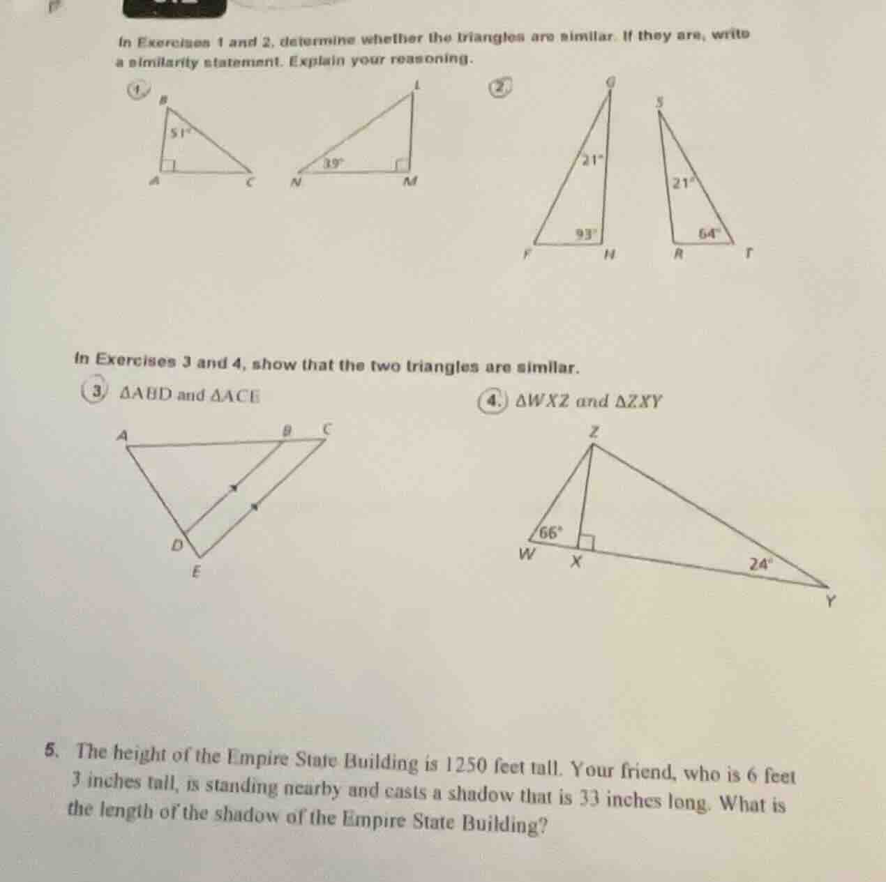 in exercises 1 and 2, determine whether the triangles are similar. if t…