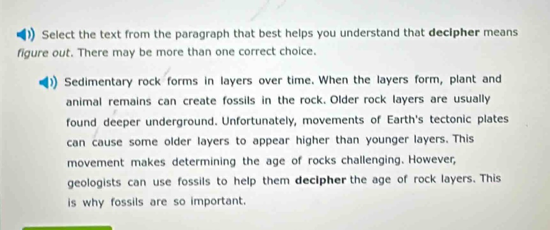 select the text from the paragraph that best helps you understand that …