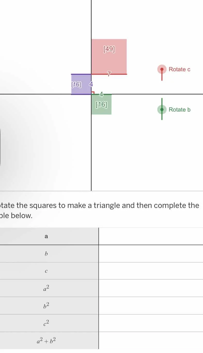 rotate c rotate b rotate the squares to make a triangle and then comple…