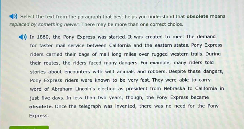 select the text from the paragraph that best helps you understand that …