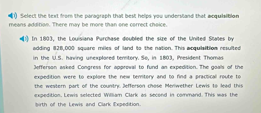 select the text from the paragraph that best helps you understand that …