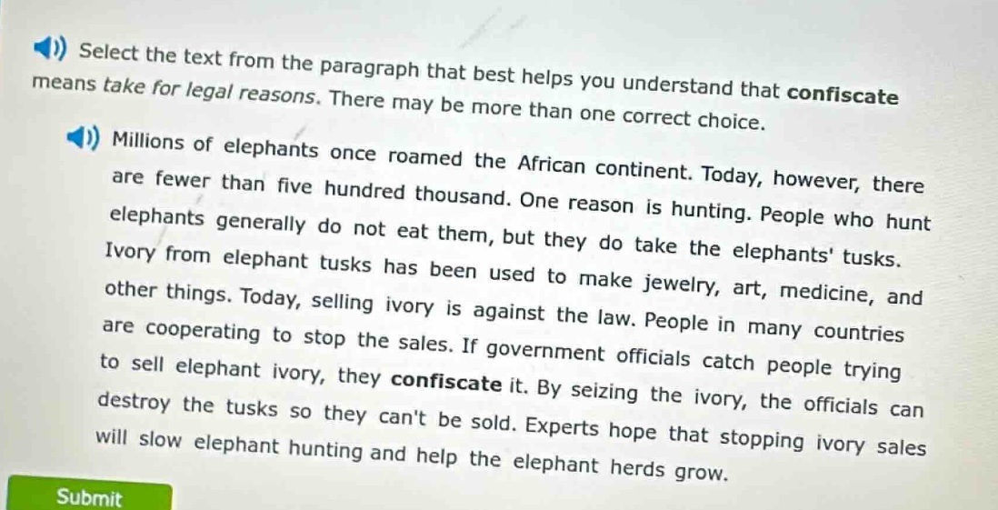 select the text from the paragraph that best helps you understand that …