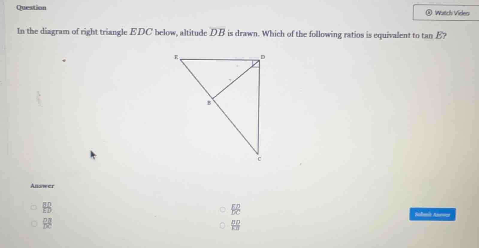 question in the diagram of right triangle edc below, altitude \\(\\over…