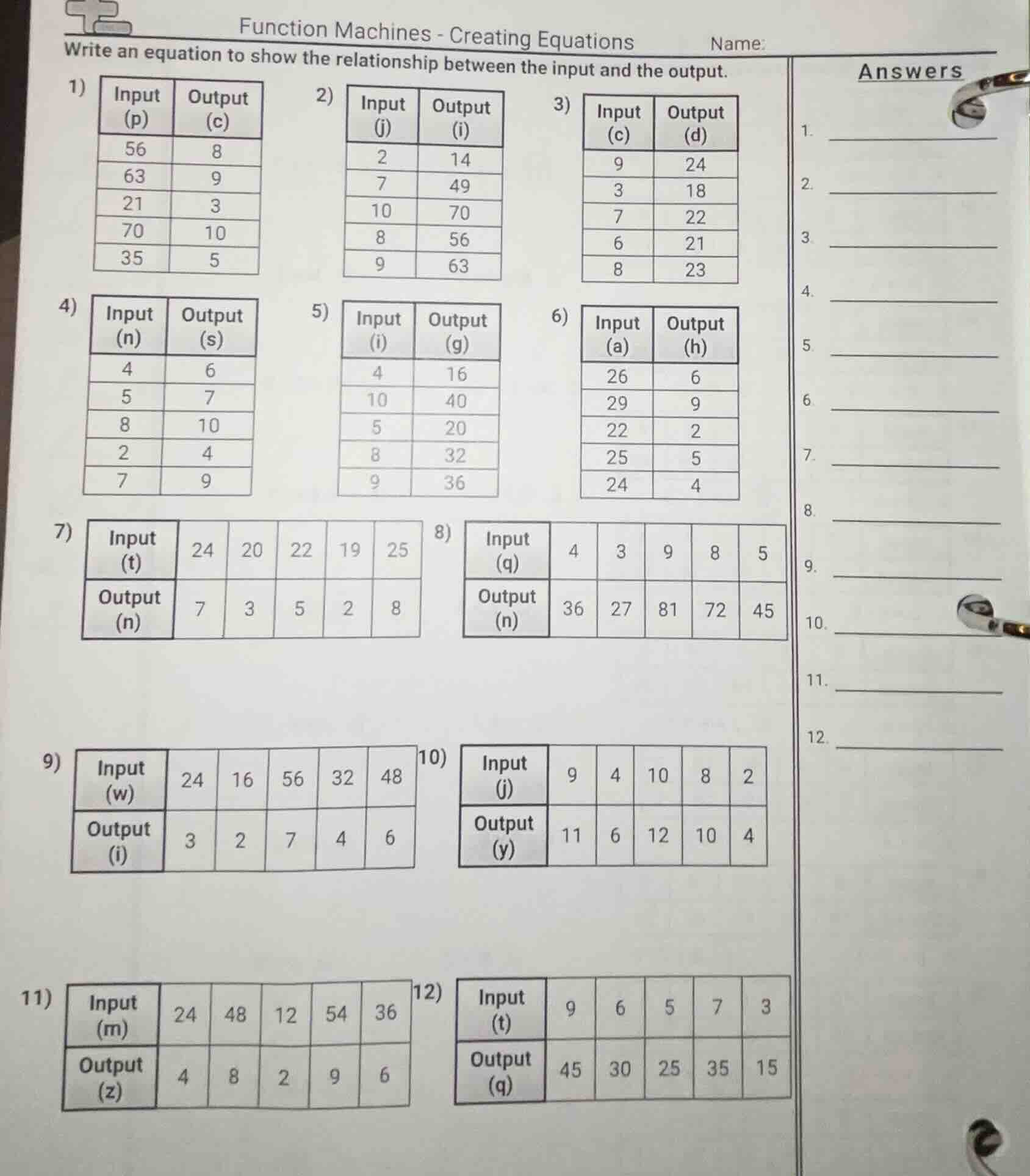 function machines - creating equations name: write an equation to show …
