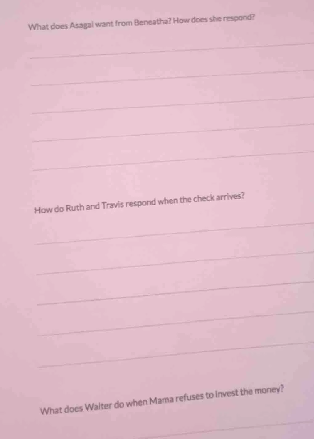 what does asagai want from beneatha? how does she respond? how do ruth …