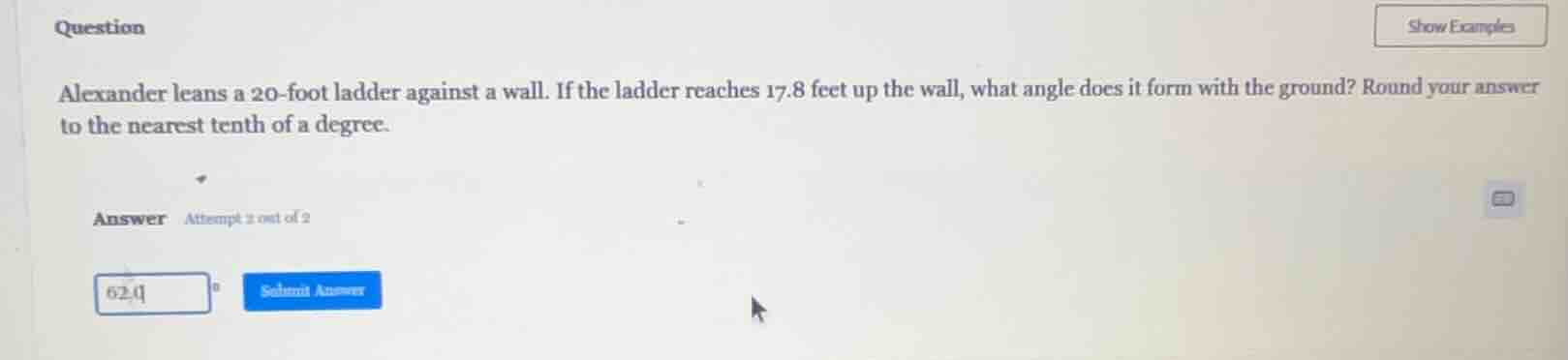 question alexander leans a 20-foot ladder against a wall. if the ladder…