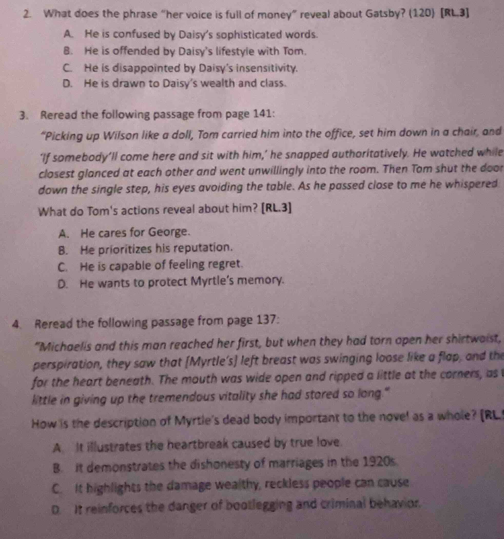 2. what does the phrase \her voice is full of money\ reveal about gatsb…