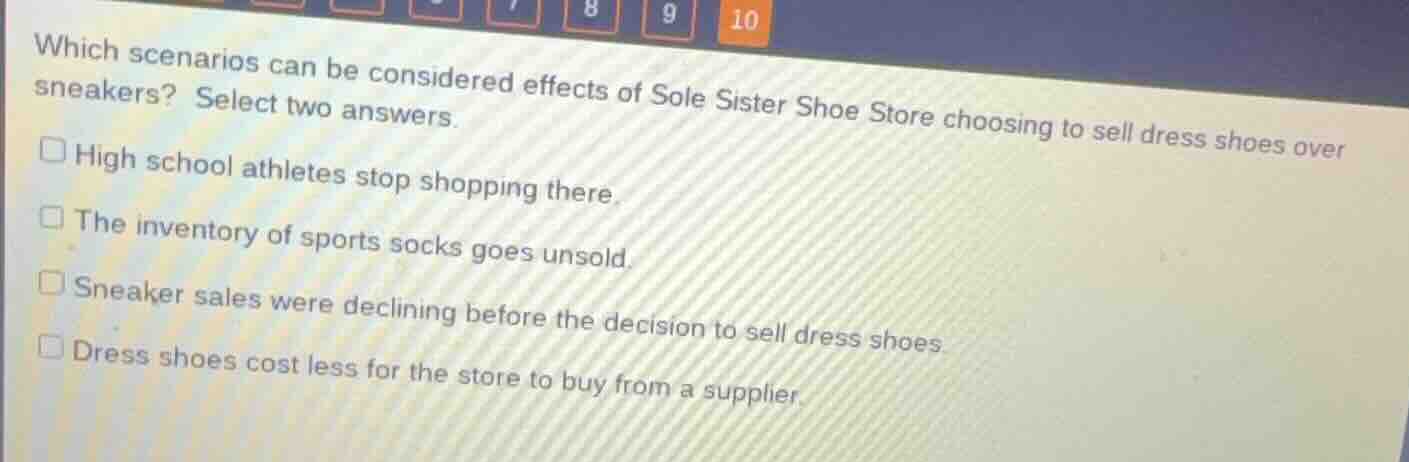which scenarios can be considered effects of sole sister shoe store cho…
