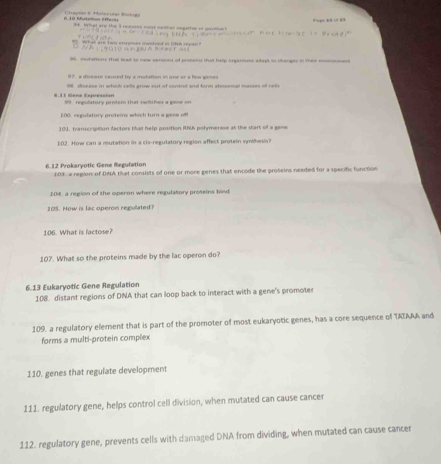 chapter 6 molecular biology 6.10 mutation effects 94. what are the 3 re…