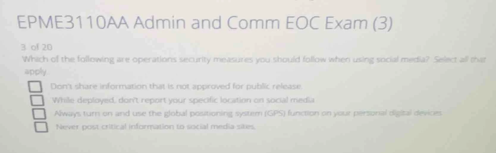 epme3110aa admin and comm eoc exam (3) 3 of 20 which of the following a…