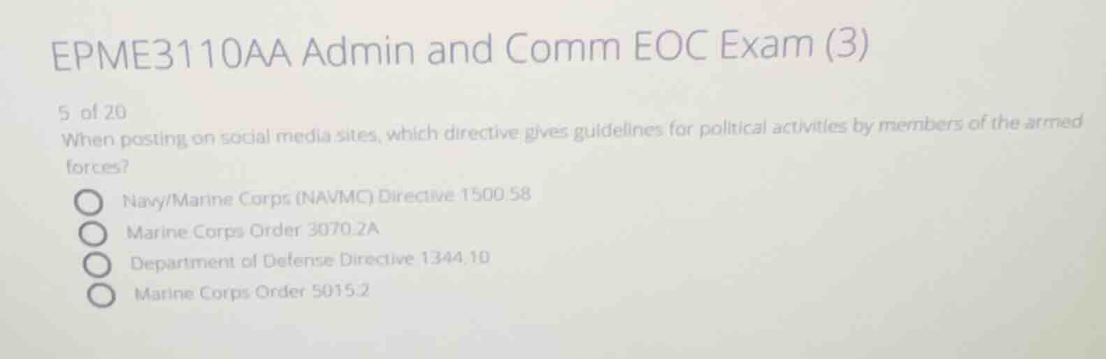 epme3110aa admin and comm eoc exam (3) 5 of 20 when posting on social m…