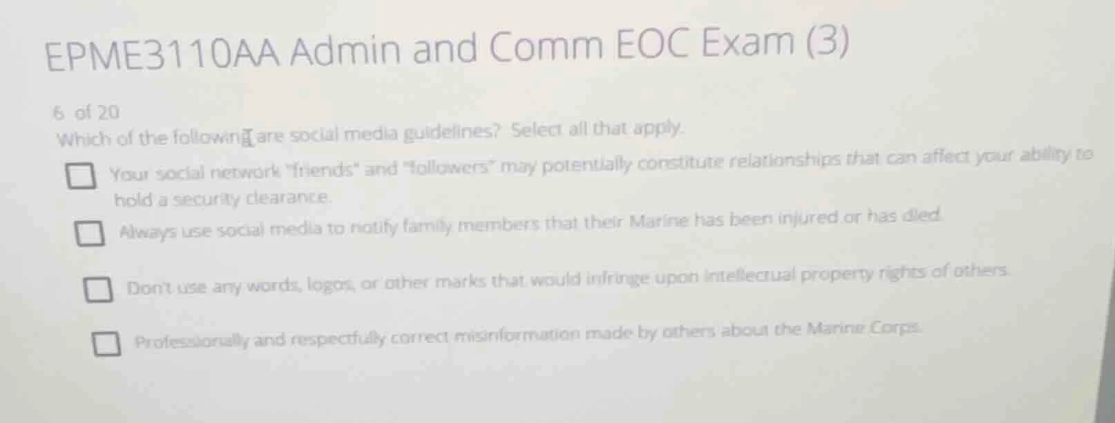 epme3110aa admin and comm eoc exam (3) 6 of 20 which of the following a…
