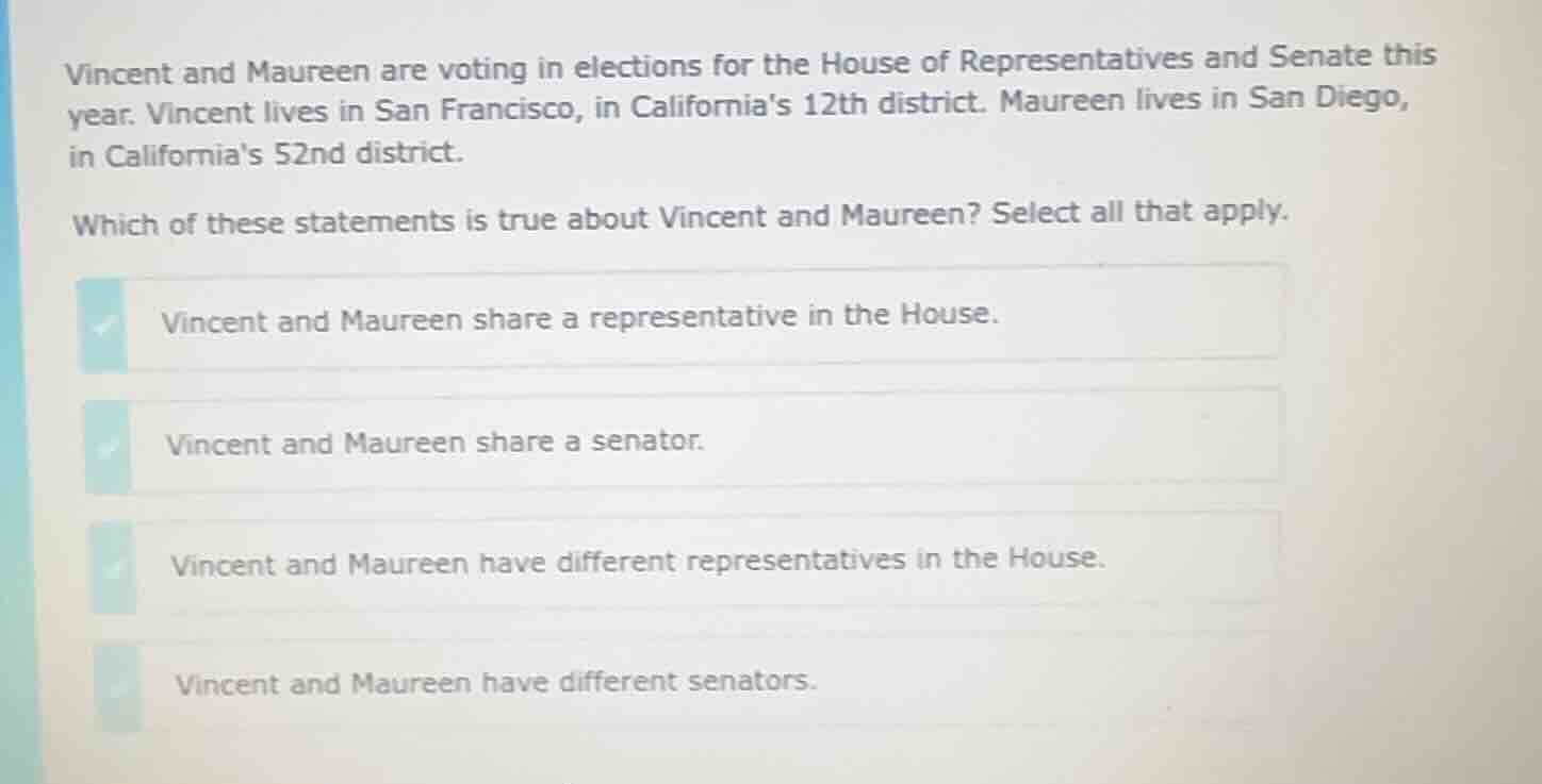vincent and maureen are voting in elections for the house of representa…
