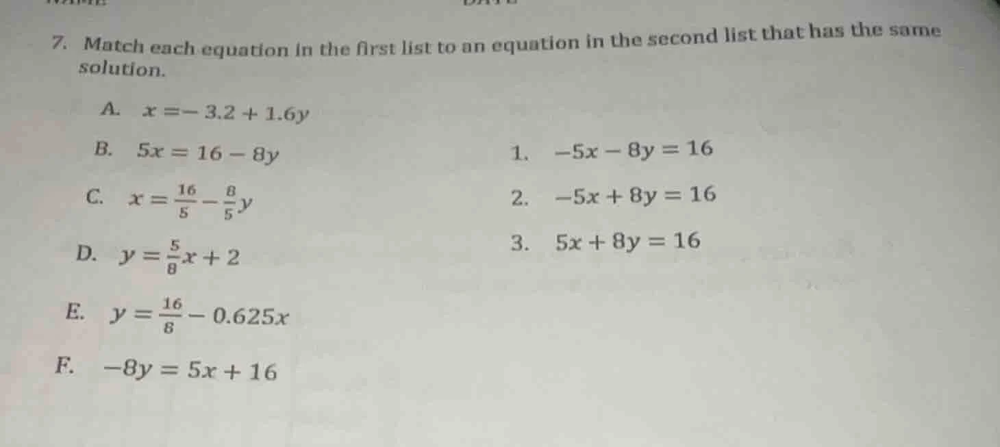 7. match each equation in the first list to an equation in the second l…