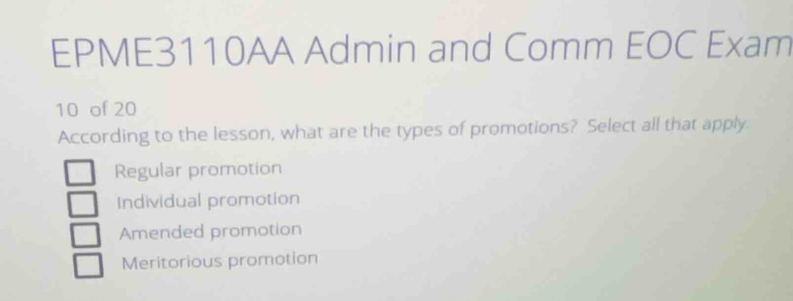 epme3110aa admin and comm eoc exam 10 of 20 according to the lesson, wh…