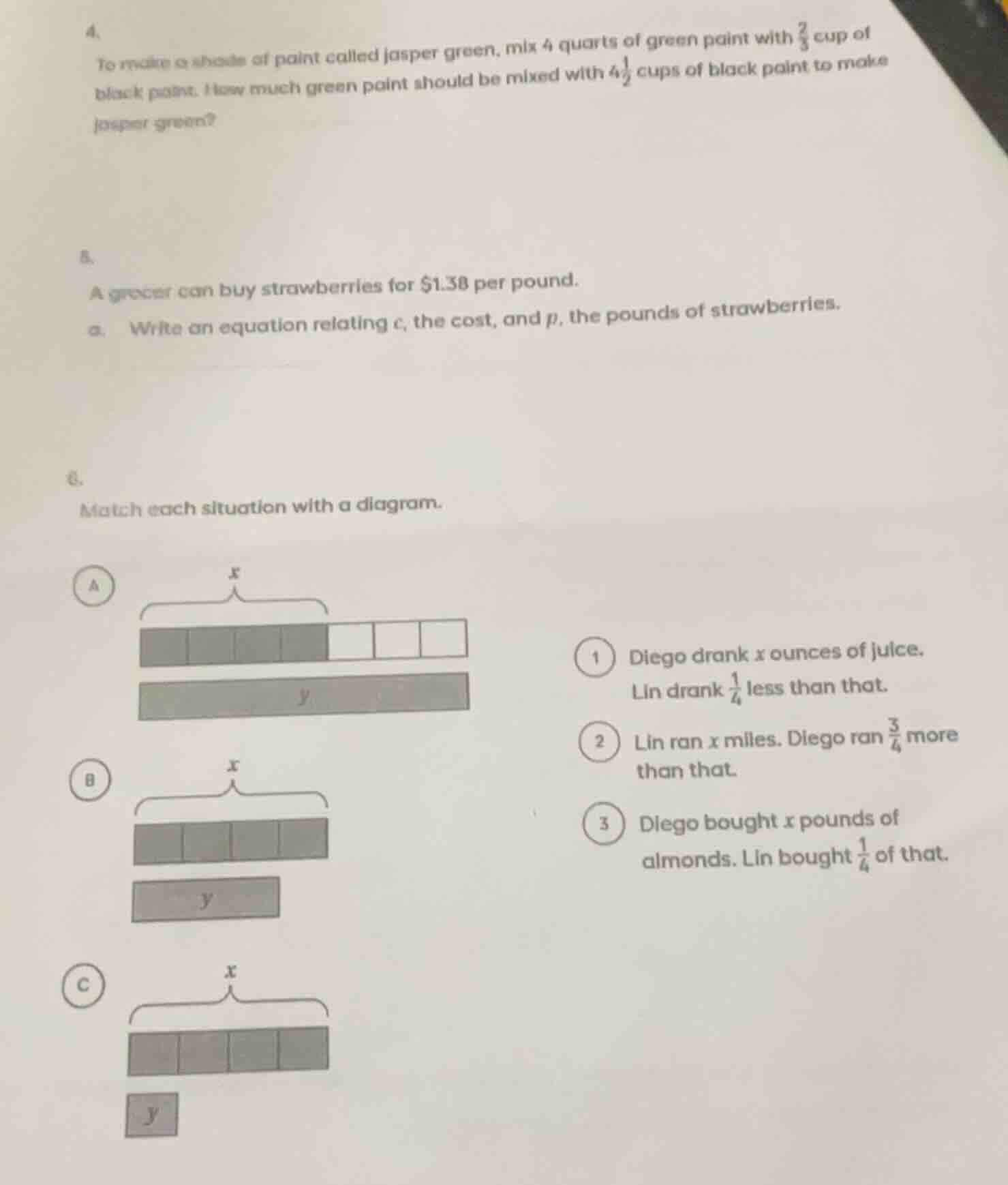 4. to make a shade of paint called jasper green, mix 4 quarts of green …