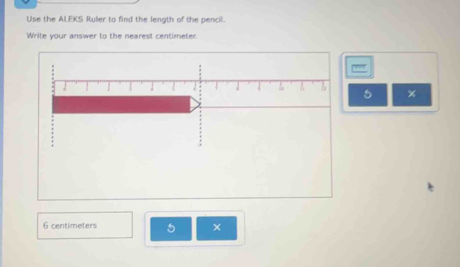 use the aleks ruler to find the length of the pencil. write your answer…