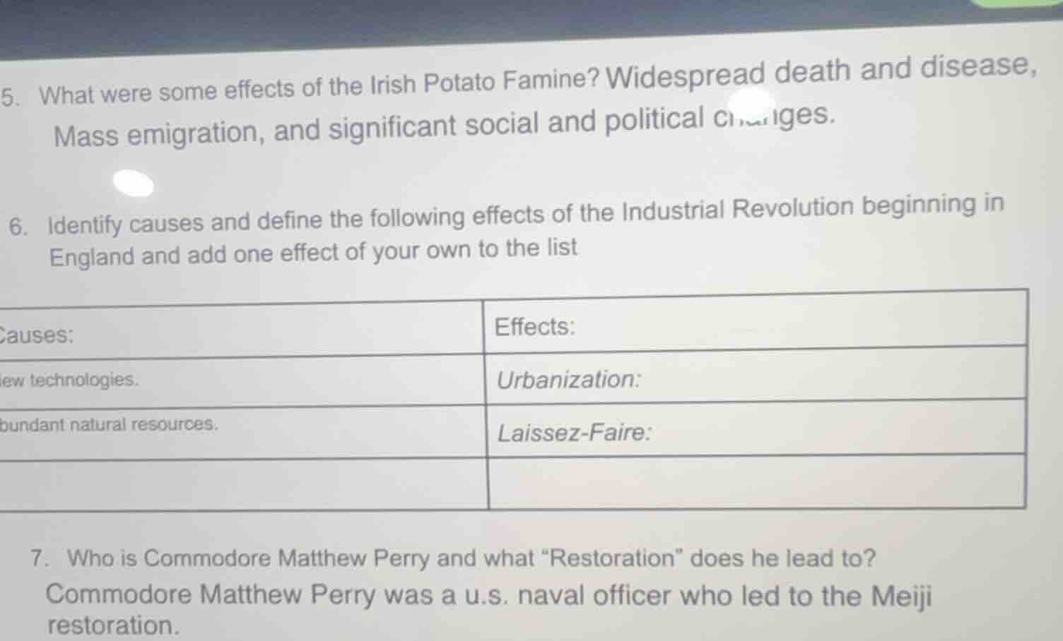 5. what were some effects of the irish potato famine? widespread death …