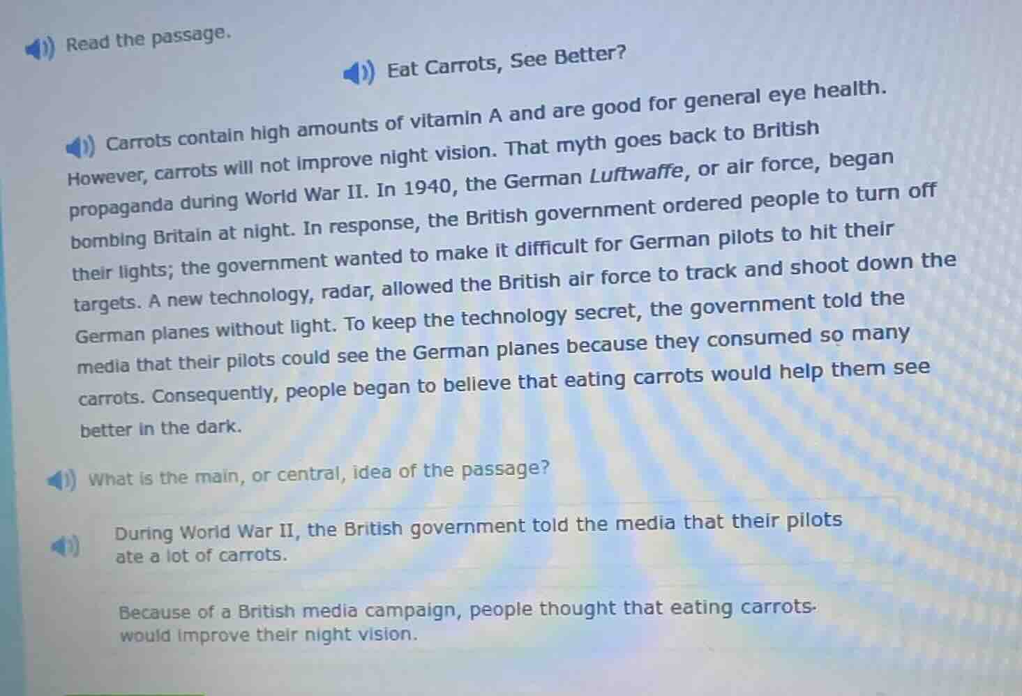 read the passage. eat carrots, see better? carrots contain high amounts…