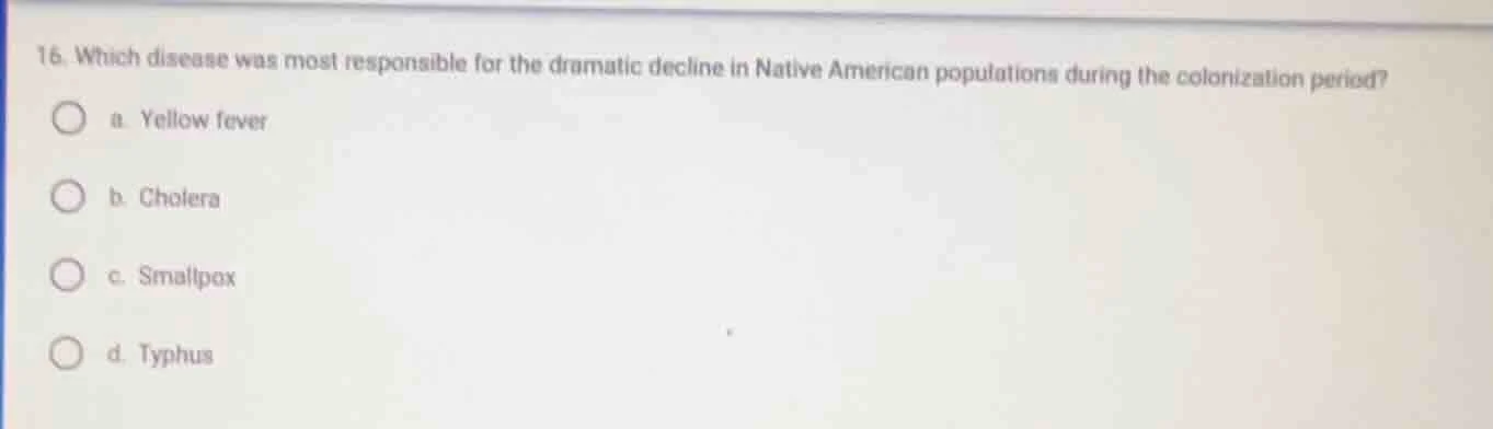 16. which disease was most responsible for the dramatic decline in nati…