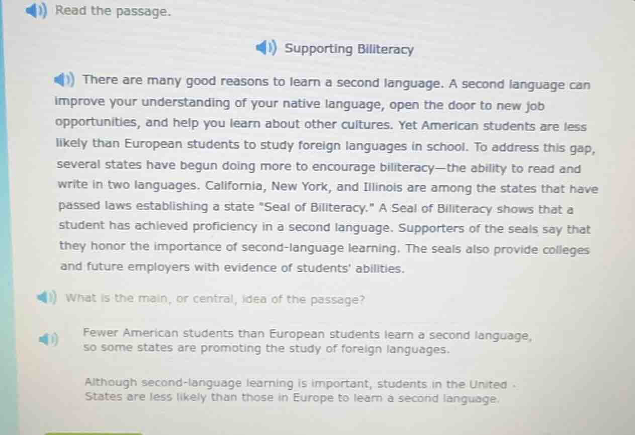 read the passage. supporting biliteracy there are many good reasons to …