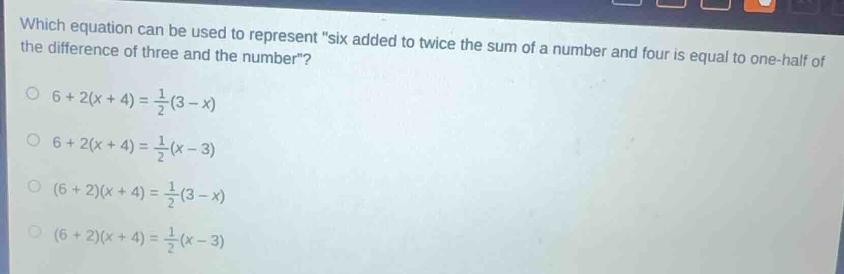 which equation can be used to represent \six added to twice the sum of …
