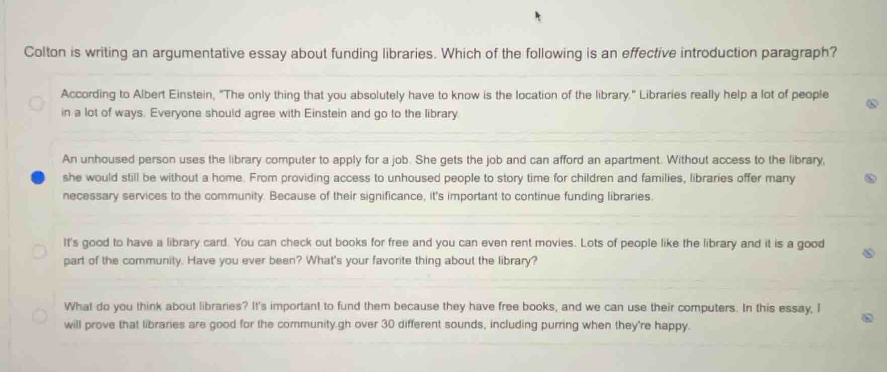 colton is writing an argumentative essay about funding libraries. which…