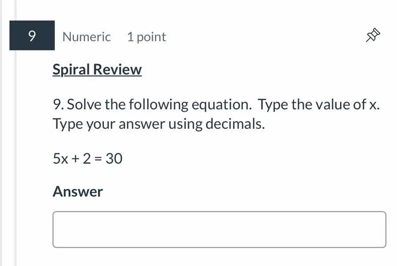 9. solve the following equation. type the value of x. type your answer …