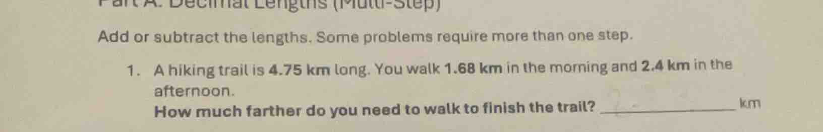 part a. decimal lengths (multi - step) add or subtract the lengths. som…