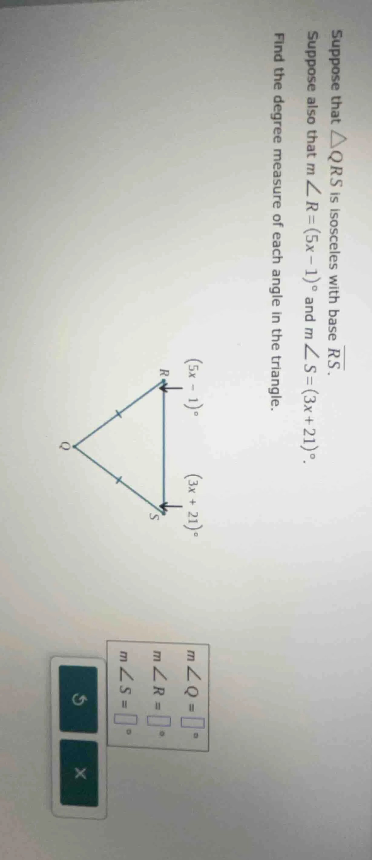 suppose that $\\triangle qrs$ is isosceles with base $\\overline{rs}$. …